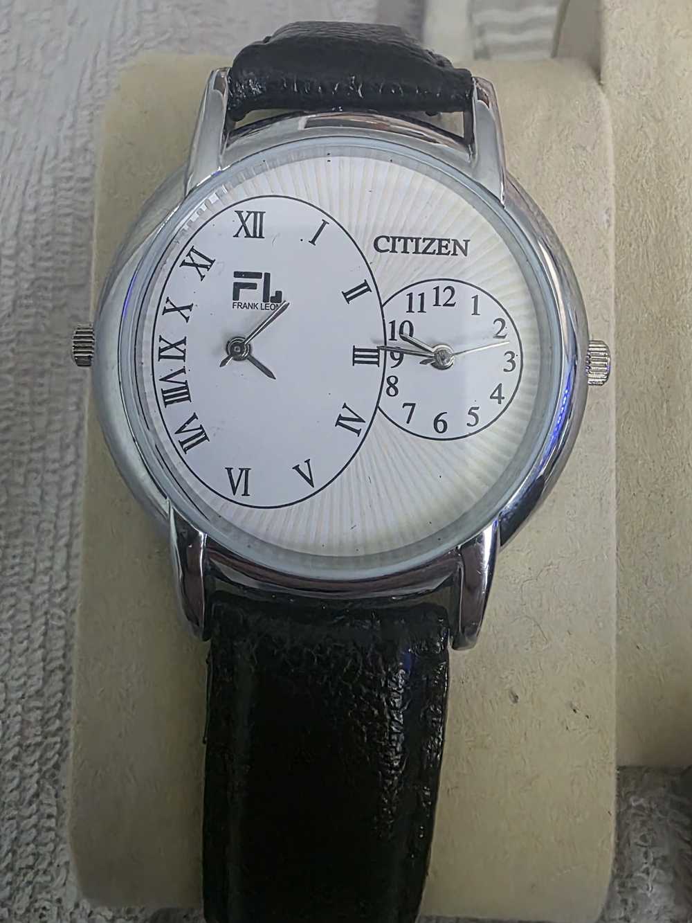 Citizen Dual-Face White Dial Men's Watch with Black Leather Strap